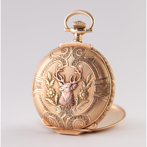 10 - HAMPDEN WATCH CO, CANTON, OHIO, 14K MULTI-COLOUR GOLD FULL HUNTER POCKET WATCH, with keyless 17 jewe... 