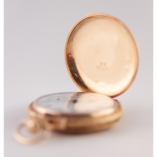 10 - HAMPDEN WATCH CO, CANTON, OHIO, 14K MULTI-COLOUR GOLD FULL HUNTER POCKET WATCH, with keyless 17 jewe... 