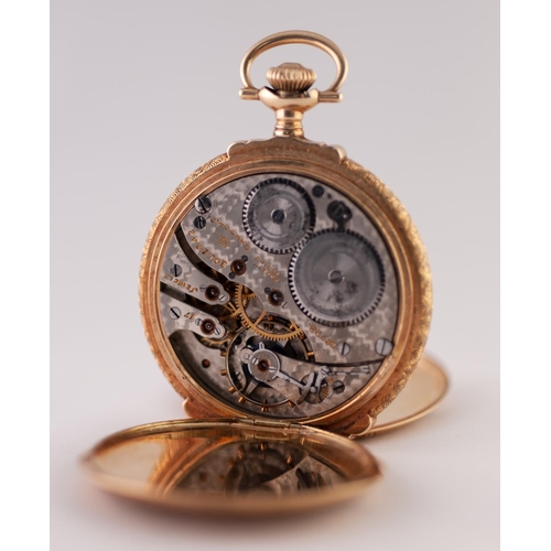 10 - HAMPDEN WATCH CO, CANTON, OHIO, 14K MULTI-COLOUR GOLD FULL HUNTER POCKET WATCH, with keyless 17 jewe... 