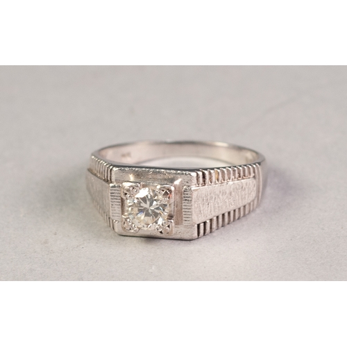 315 - 18ct WHITE GOLD AND SOLITAIRE DIAMOND RING, the round brilliant cut  diamond in a rectangular four c... 