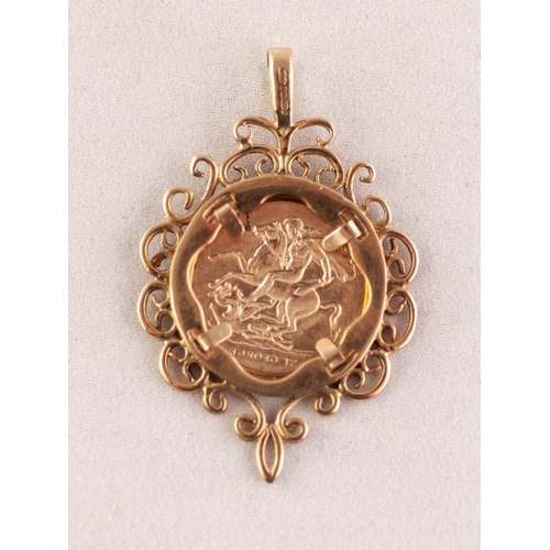 264X - 9ct gold ST. GEORGE MEDALLION IN PENDANT FRAME, measures 4cm by 3cm, 4.26g