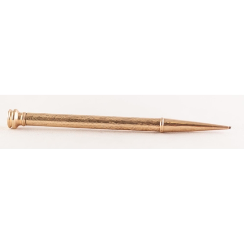 260G - FOLIATE ENGRAVED PROPELLING PENCIL, stamped '9CT GOLD', 13.96g gross