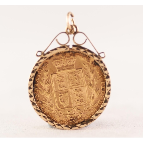 201 - VICTORIA GOLD SOVEREIGN TYPE I 1872 (F) loose mounted in 9ct gold frame as a pendant