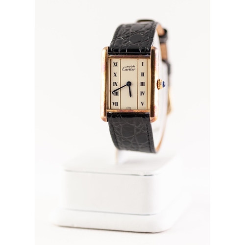 MUST DE CARTIER GENTS SILVER GILT TANK WATCH with Swiss quality