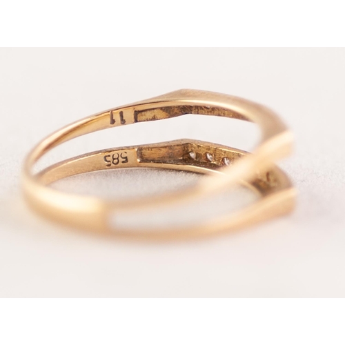 275 - 14k GOLD AND TINY DIAMOND RING the two strand ring joined at the bottom, the split top set with two ... 