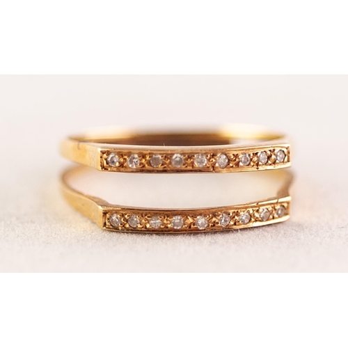 275 - 14k GOLD AND TINY DIAMOND RING the two strand ring joined at the bottom, the split top set with two ... 