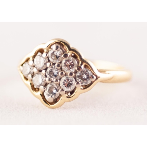 279 - 18ct GOLD AND DIAMOND CLUSTER RING, set with a daisy cluster of seven small diamonds with two small ... 