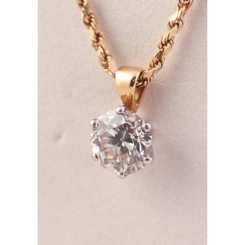 284 - YELLOW AND WHITE GOLD PENDANT CLAW SET WITH A ROUND BRILLIANT CUT SOLITAIRE DIAMOND approximately 2 ... 