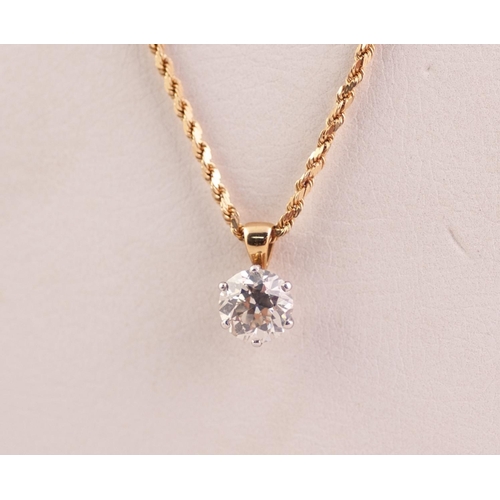 284 - YELLOW AND WHITE GOLD PENDANT CLAW SET WITH A ROUND BRILLIANT CUT SOLITAIRE DIAMOND approximately 2 ... 