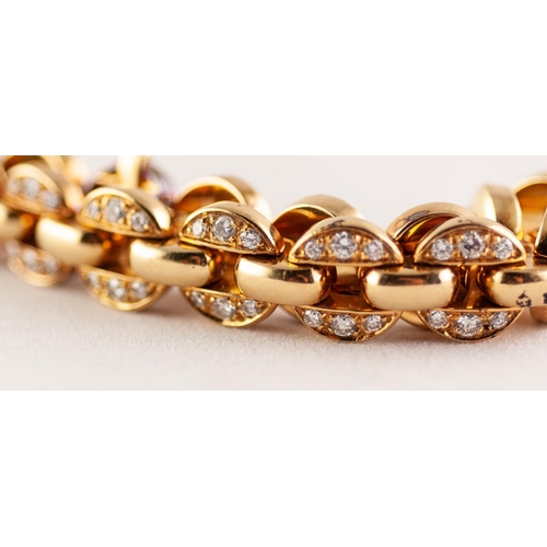 295 - HEAVY 18ct GOLD AND DIAMOND CHAIN BRACELET with large round links joined by straight links, the top ... 