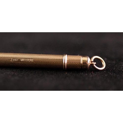 258 - POST WAR 9ct GOLD CASED PROPELLING PENCIL with engine turned decoration and suspension ring, maker S... 