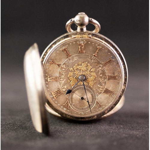 119 - A LATE VICTORIAN SILVER CASED OPEN FACE GENTLEMAN'S POCKET WATCH, with champlevé dial and gilded Rom... 