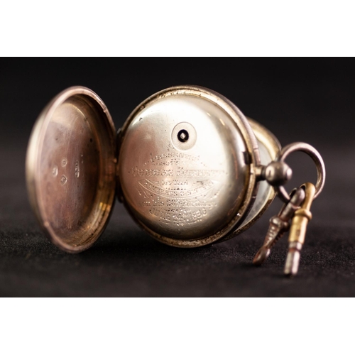 119 - A LATE VICTORIAN SILVER CASED OPEN FACE GENTLEMAN'S POCKET WATCH, with champlevé dial and gilded Rom... 