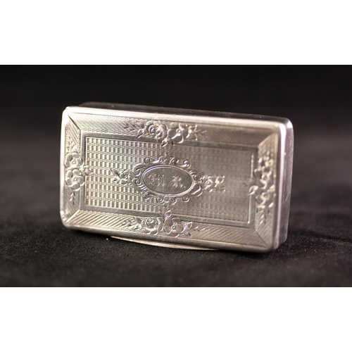 248 - A NINETEENTH CENTURY FRENCH SILVER SNUFF BOX, the hinged cover and base engine turned and floral eng... 