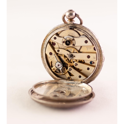 54 - LADY'S VICTORIAN SILVER OPEN FACED POCKET WATCH with keywind movement, white Roman dial, engraved an... 