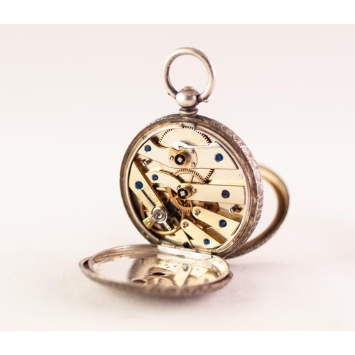 55 - LADY'S 19th CENTURY SWISS SILVER OPEN FACED POCKET WATCH with key wind movement, white porcelain Rom... 