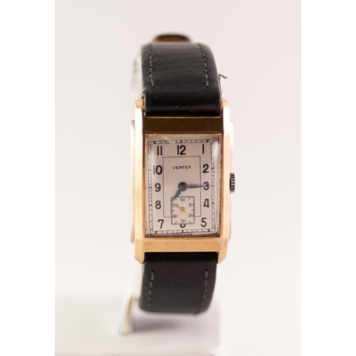 60 - GENT'S VERTEX SWISS 9ct GOPLD VINTAGE WRISTWATCH with 15 jewels movement, no 88139, narrow oblong Ar... 