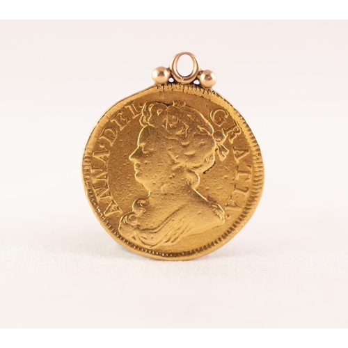 152 - QUEEN ANNE GOLD GUINEA 1714, with soldered mount, 8.3gms gross