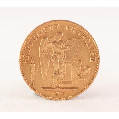 157 - FRENCH 20 FRANC GOLD COIN 1878, 6.4gms (EF)