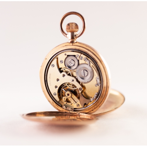 3 - ROLLED GOLD FULL HUNTER POCKET WATCH WITH KEYLESS MOVEMENT, marked 'Brevet + 34984, the white Roman ... 