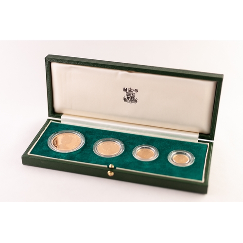 208 - ROYAL MINT UK 1980 GOLD PROOF SET OF FOUR COINS, viz £5, £2, sovereing and half-sovereign, in 22ct g... 