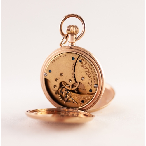 4 - LADY'S WALTHAM GOLD COLOURED METAL DEMI HUNTER POCKET WATCH with keyless movement no 7534434, the wh... 