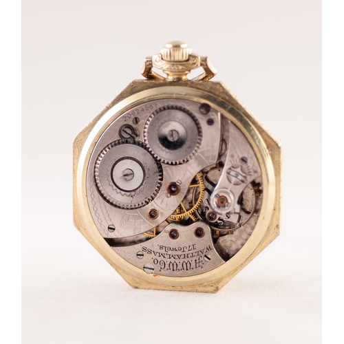 9 - WALTHAM 14K GOLD DRESS POCKET WATCH WITH 17 JEWELS KEYLESS MOVEMENT, no 20924537, the circular silve... 