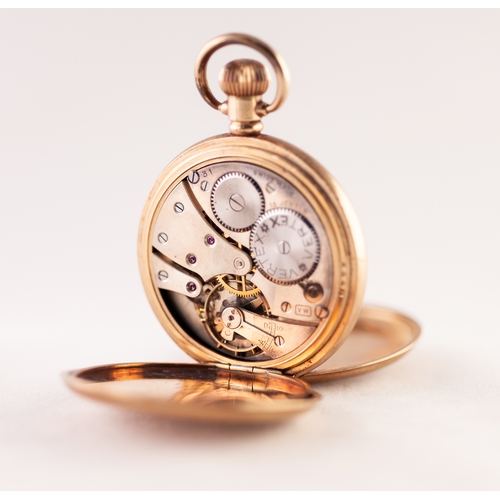 18 - VERTEX, SWISS ROLLED GOLD FULL HUNTER POCKET WATCH with 15 jewel keyless movement, white Roman dial ... 