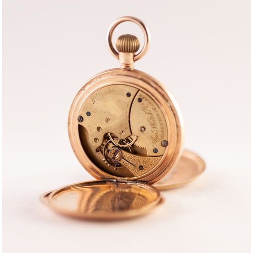 19 - LADY'S WALTHAM ROLLED GOLD DEMI HUNTER POCKET WATCH with keyless movement, white Roman dial with sub... 