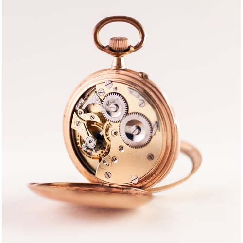 21 - ROLLED GOLD OPEN FACED POCKET WATCH with keyless movement, white Arabic dial with subsidiary seconds... 