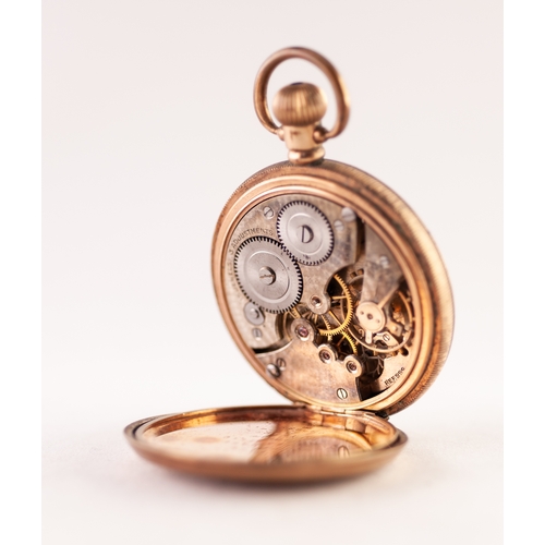 26 - SWISS ROLLED GOLD OPEN FACED POCKET WATCH with 15 jewels keyless movement with three adjustments, wh... 