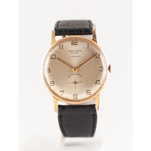 37 - GENTS JAMES WALSH, BOLTON (retailer) GOLD PLATED SWISS MADE WRIST WATCH with 17 jewel movement, circ... 