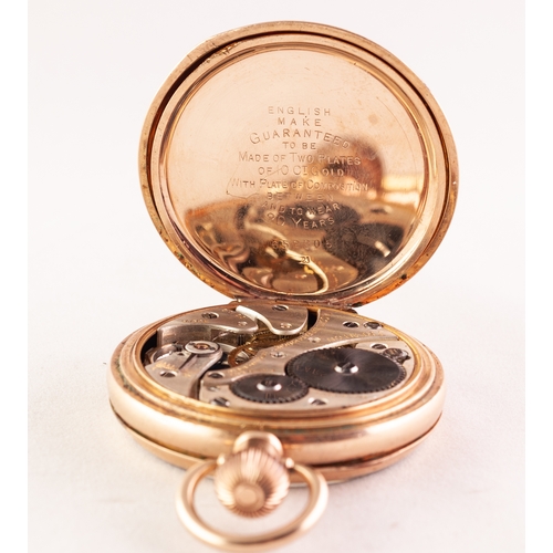 62 - RECORD DREADNOUGHT WATCH FACTORIES, SWISS 'TRENTON' ROLLED GOLD OPEN FACED POCKET WATCH with 7 jewel... 