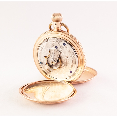 64 - AMERICAN WALTHAM WATCH CO., LARGE ROLLED GOLD FULL HUNTER POCKET WATCH with keyless movement no 6122... 