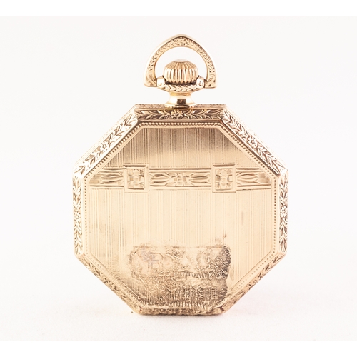 65 - ELGIN ART DECO ROLLED GOLD DRESS POCKET WATCH, open faced with keyless movement, no 25297912, stripe... 