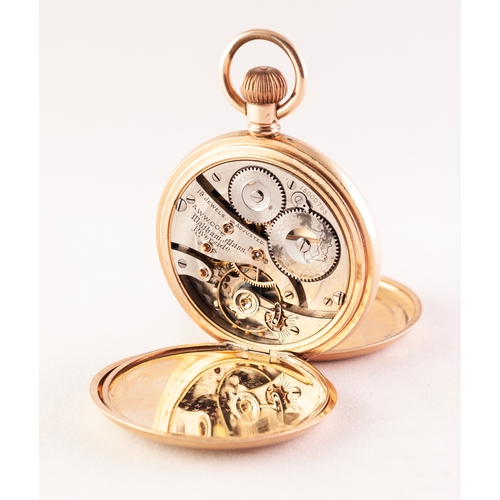 66 - WALTHAM USA 'RIVERSIDE' ROLLED GOLD FULL HUNTER POCKET WATCH with 19 jewels movement, no 15000793, w... 