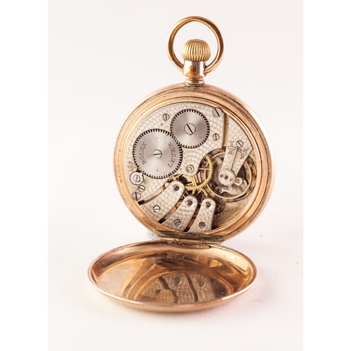 67 - ROLLED GOLD OPEN FACED POCKET WATCH with Rolex Lever keyless movement, having white Roman dial with ... 