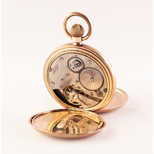 69 - ELGIN ROLLED GOLD CASED 'RIVAL' DEMI HUNTER POCKET WATCH with 7 jewels keyless movement, white Roman... 