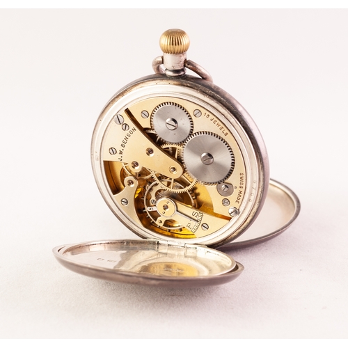 74 - J.W. BENSON, LONDON, SILVER DEMI HUNTER POCKET WATCH with keyless 15 jewels Swiss movement, white Ro... 