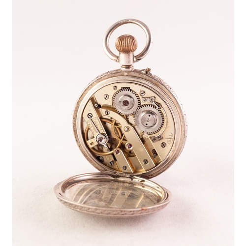 77 - LADY'S VICTORIAN SILVER OPEN FACED POCKET WATCH  with keyless movement, white Roman dial, engine  tu... 