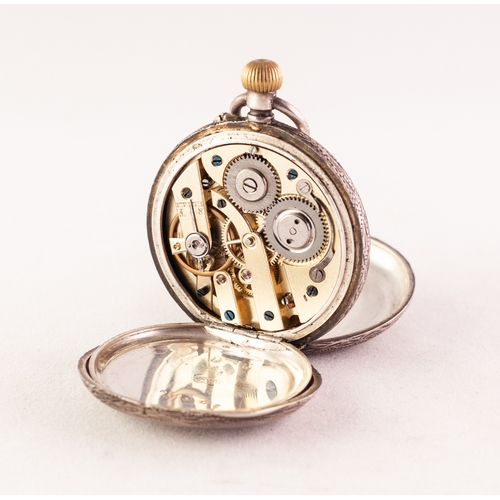 78 - LADY'S LATE 19th CENTURY SWISS SILVER DEMI HUNTER POCKET WATCH with keyless movement, the case with ... 