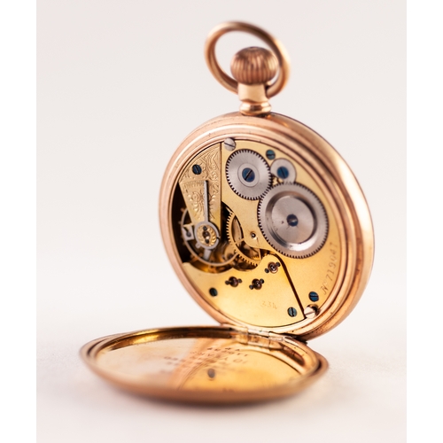 99 - EARLY 20th CENTURY ROLLED GOLD OPEN FACED POCKET WATCH with keyless movement, white roman dial with ... 