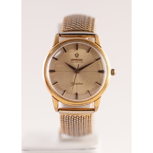 111 - GENT'S OMEGA, GENEVE, GOLD PLATED WRIST WATCH with automatic movement, silvered round dial with bato... 