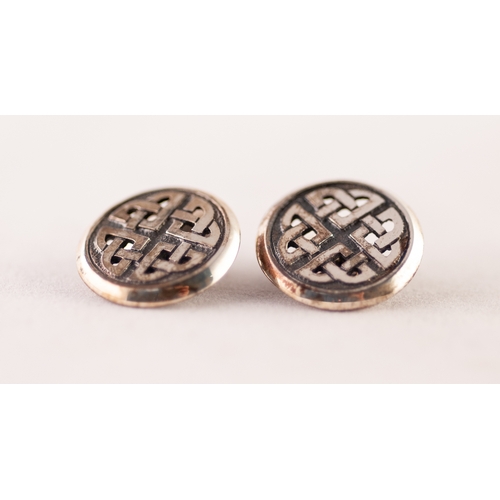 336 - PAIR OF 18ct GOLD DOUBLE OVAL CUFFLINKS with engine turned decoration, 6.8gms and a PAIR OF ORKNEY S... 