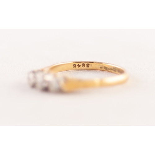 349 - 18ct GOLD RING CLAW SET WITH THREE ROUND BRILLIANT CUT DIAMONDS, approximately .45 ct in total, 3 gm... 