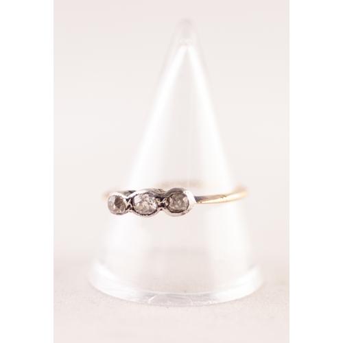 355 - GOLD COLOURED METAL RING COLLET SET WITH SMALL OLD CUT OVAL DIAMONDS, approximately 1/3ct  in total,... 