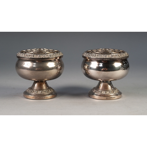 742 - PAIR OF ELECTROPLATED SMALL PEDESTAL ROSE BOWLS WITH GRILLS, (2)