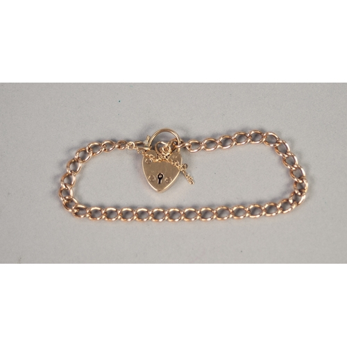 323 - 9ct GOLD CURB LINK BRACELET, with padlock clasp, length 18cm, 10.59g