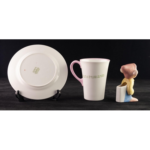 23 - MABEL LUCIE ATTWELL FOR SHELLEY ‘NURSERY WARE’ CHINA SMALL PLATE AND BEAKER MUG, the plate printed w... 