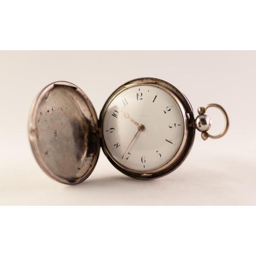 20 - WILL’M READ, SILVER FULL HUNTER POCKET WATCH, fusee movement dated 1819, white enamel Arabic dial wi... 